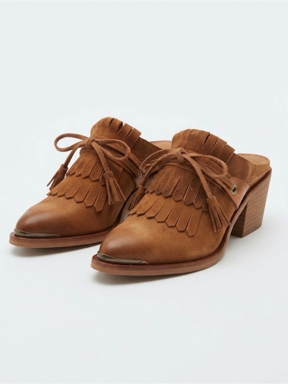 SixtySeven Rancho Brown Suede Fringe Western Mules Clogs Size 38 / US 7-7.5⁠